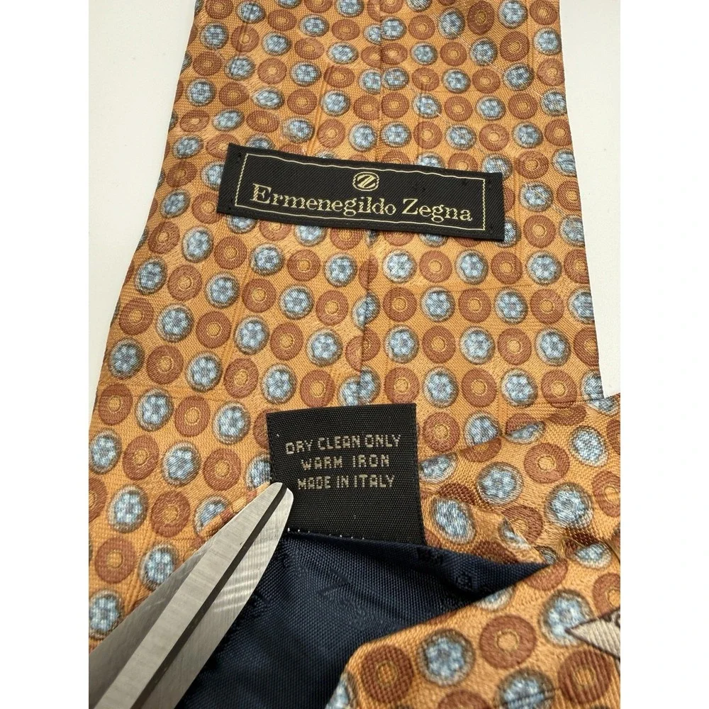 Ermenegildo Zegna Silk Tie Italy‎ Copper Blue Medallion Tessuto Esclusivo